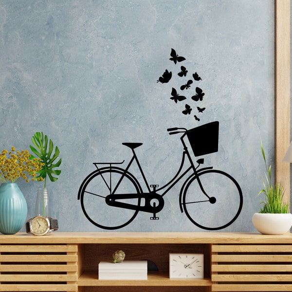 Bike Wall Decal Bicycle Family Decal Bike Wall Art Vinyl Letter Bike Wall Sticker Vintage Bike Wall Decal Window Sticker Home Decor BIK0002