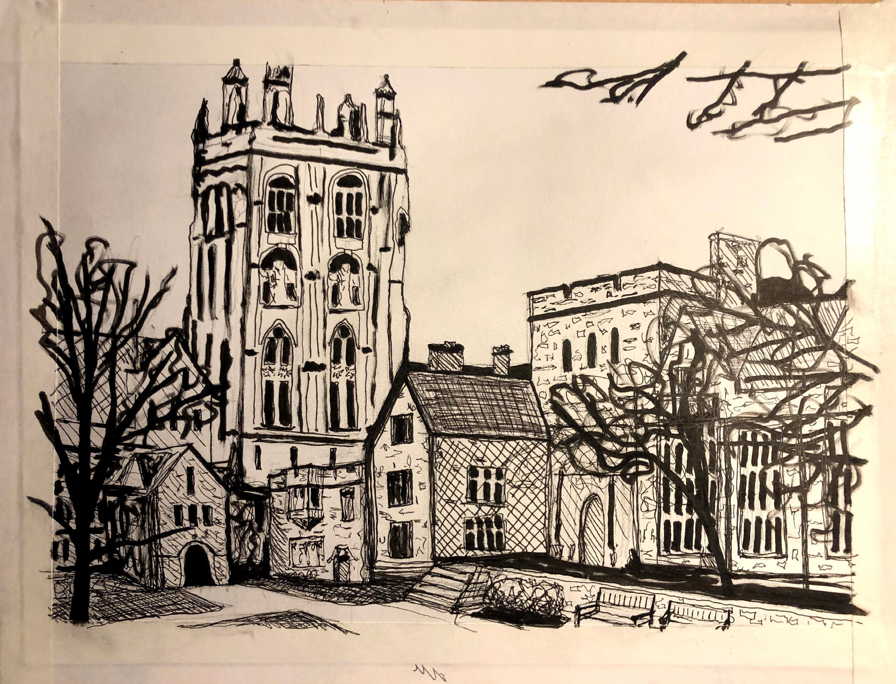 Yale Campus Drawing Etsy