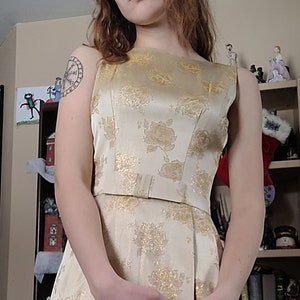 Vintage 1950s Golden Floral Evening Gown