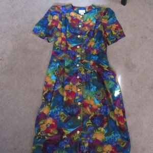 Vintage 1980s Via Sant Andrea Floral Geometic Shoulder Pad Dress