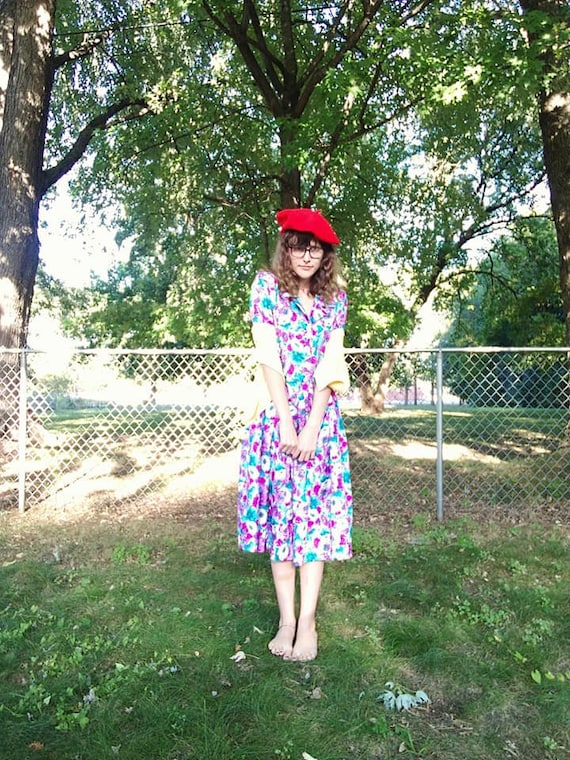 Vintage 1980s Does 1950s Floral Shirt Dress