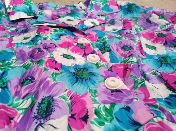 Vintage 1980s Does 1950s Floral Shirt Dress - image 3