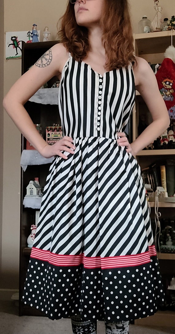 Vintage Altogether Fashions Black & White Stripe Shirt Dress