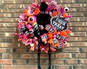 Halloween Wreath, Skeleton Door Hanger, Trick or Treat Decor, Large Halloween Wreath, Halloween Candy Wreath, Whimsical Halloween Decor