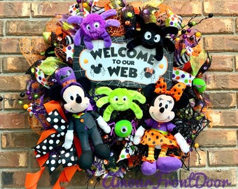 Mickey and Minnie Wreath, Mickey Mouse Halloween Wreath, Mickey and Minnie Halloween Decor, Mickey Mouse Wreath, Minnie Mouse Door Hanger