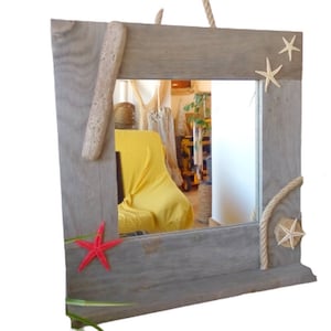 Wooden mirror, mirror with shelf, recycled wood mirror