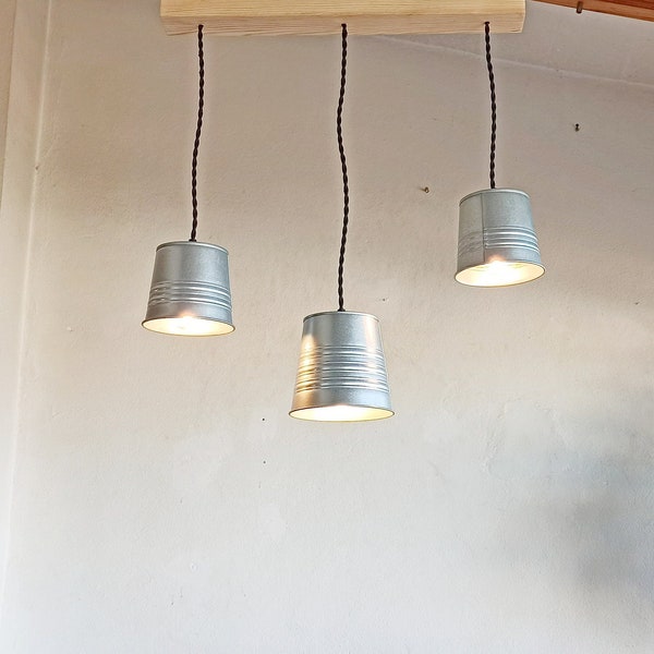 suspension lustre en zinc et bois, luminaire design moderne metal, eclairage ilot central cuisine ,lustre boheme chic boho, suspension metal