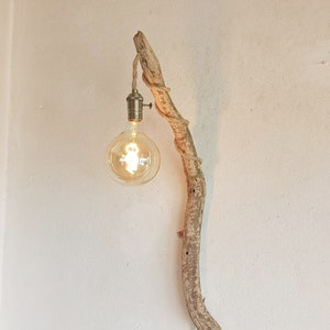 floating wood wall light, wooden wall suspension lamp, sconce wall light, wandleuchte aus treibholz, led edison vintage light