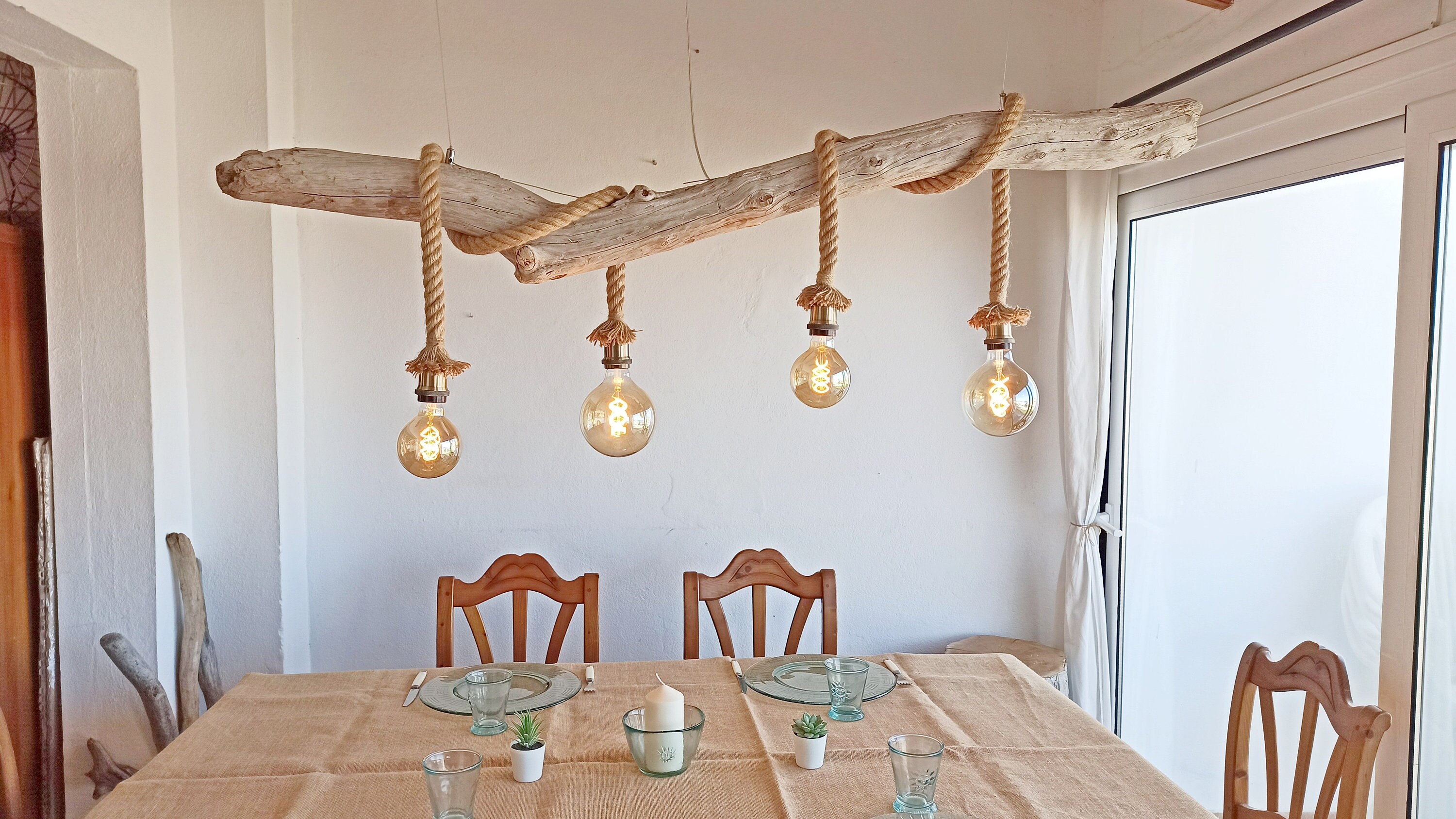 Lustre Suspension Bois Flotte, Plafonnier Chandelier Luminaire Bois, Esstisch Treibholz Hängeleuchte