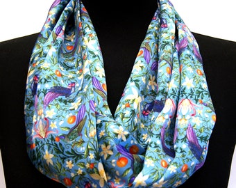 Liberty of London Silk Satin Scarf, Forbidden Orchard Print, Magnetic Fastener, Made in Scotland