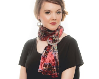 Twisted Tartan Silk Velvet scarf with scarf ring