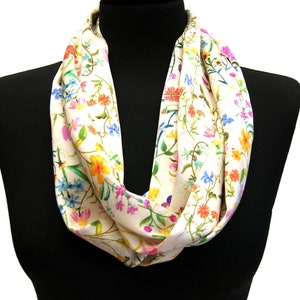 Liberty Belgravia Silk Satin scarf. Designed and made in Scotland by Ladycrow with unique magnetic fastener. White Linen Garden.