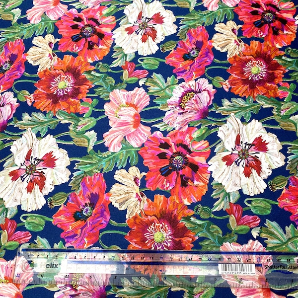 Liberty Silk Satin Fabric. Poppy. Price per half metre.