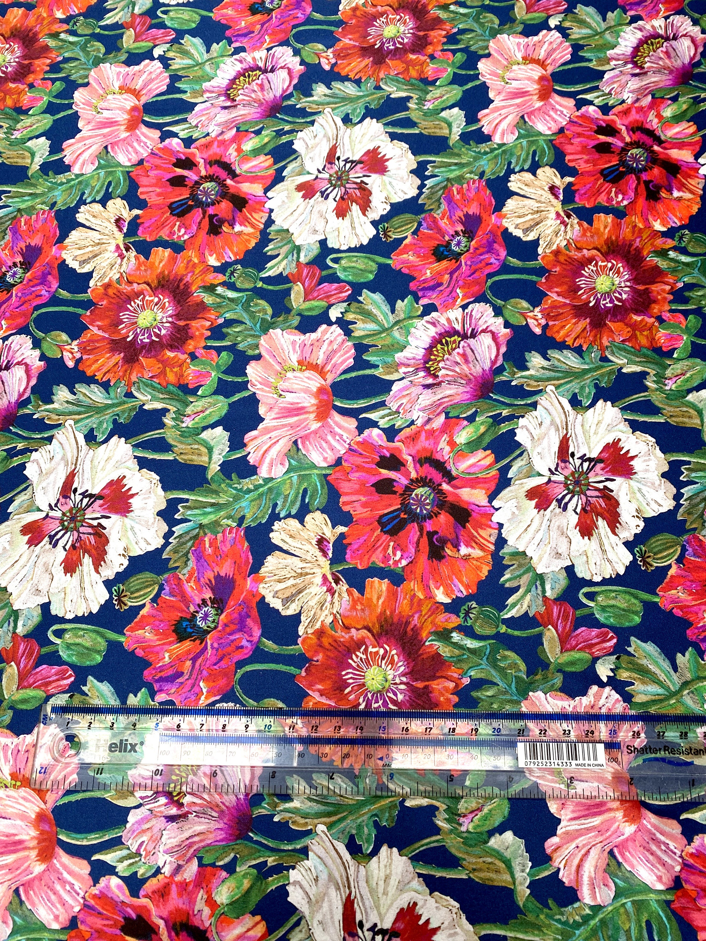 Liberty Silk Satin Fabric. Poppy. Price per half metre.