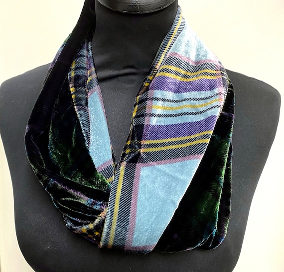 Silver and Black,green Double Colour Tartan Infinity Scarf