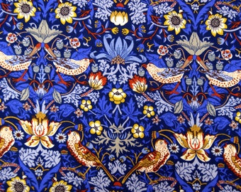 Liberty Silk Satin Fabric.   Strawberry Thief.  Price per Half metre.
