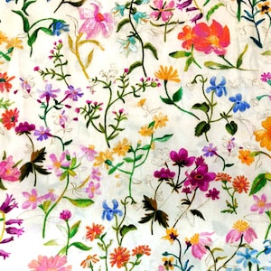 Liberty Silk Satin Fabric.   White Linen Garden.  Price per half metre.