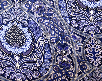 Liberty Silk Satin Fabric. Blue Gambier Celtic Design. Price per half metre.