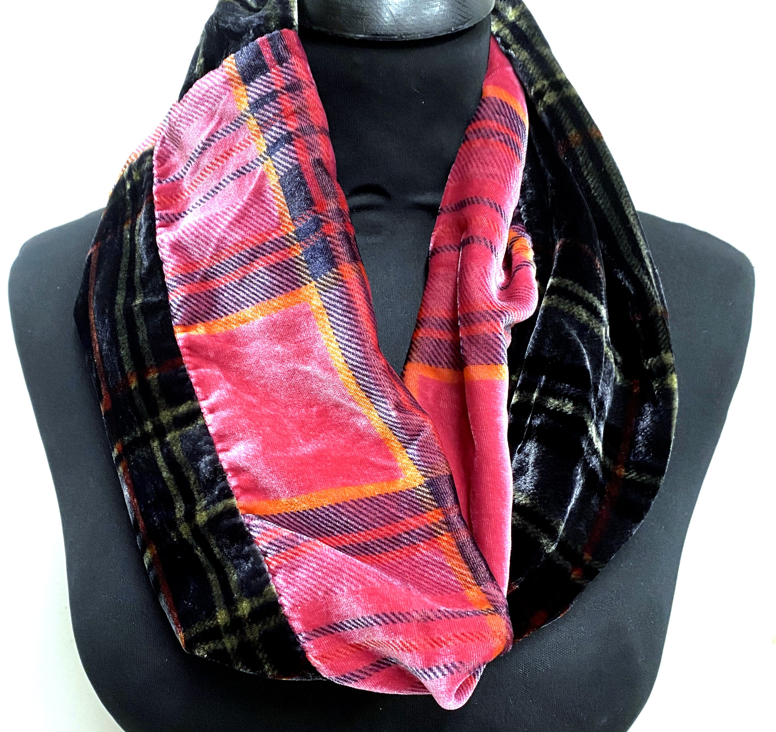 Pink and Black,red Double Colour Tartan Infinity Scarf UK