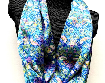 Turquoise Strawberry Thief Liberty Belgravia Silk Satin Scarf