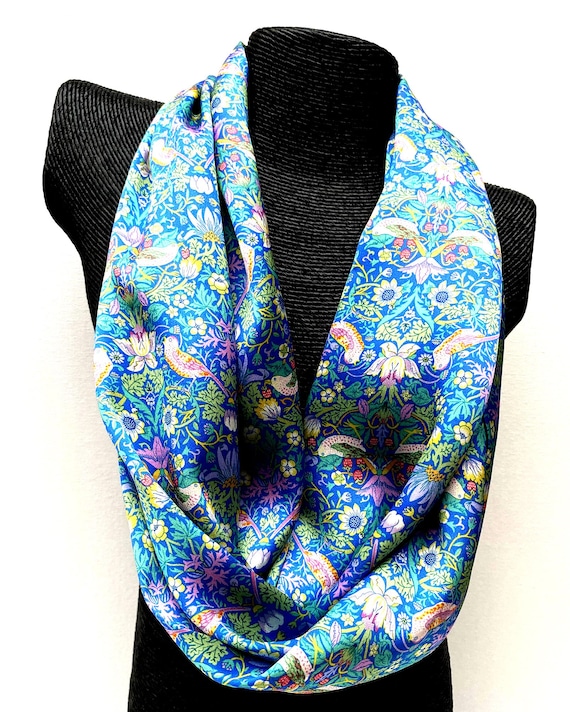 Turquoise Strawberry Thief Liberty Belgravia Silk Satin Scarf