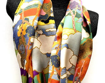 Liberty Belgravia Silk Satin scarf. Designed and made in Scotland by Ladycrow with unique magnetic fastener. Prospect Road