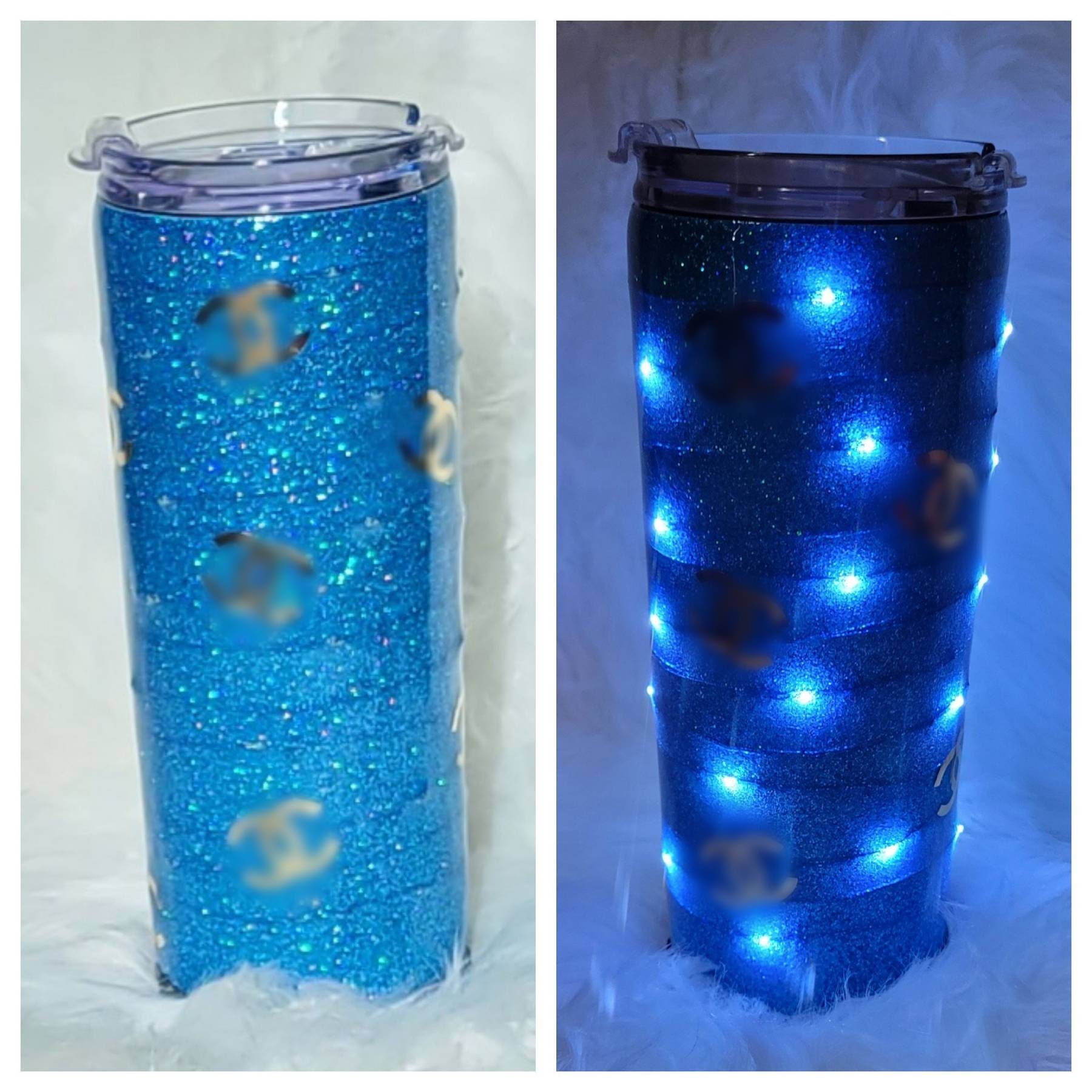 Glitter Light up Tumbler/strawbler With Screw on Lid and Etsy