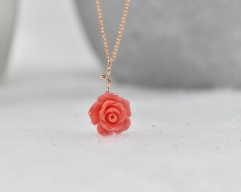 Bamboo Coral Flower Necklace Rose Gold 