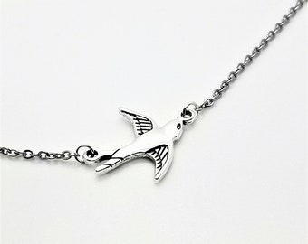 Beautiful bird necklace, Short necklace, Swallow charm necklace, Bird lover necklace