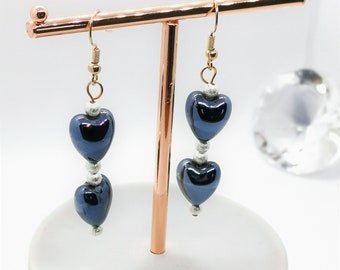 Heart earrings, Valentine's day gift, Heart beads earrings