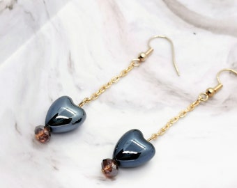 Boucles d’oreilles cœur, cadeau Saint-Valentin, boucles d’oreilles cœur pendant