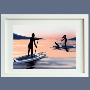 Giclee Paddleboard Art Print, SUP poster, Paddleboard Poster, &#39;Summer SUP&#39;, Watersports Print, SUP Print
