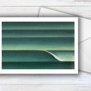 Tarjeta de arte con temática de surf, tarjeta de cumpleaños para surfistas, 'Líneas esmeralda', tarjeta de felicitación con temática del océano, tarjeta para surfistas, tarjeta de playa, tarjeta de mar, olas