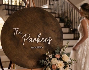 Round Wedding Guest Book Sign Personalized Wood Circle Last Name Reception Decor