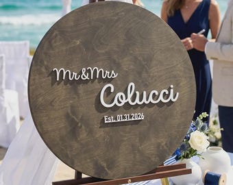 Round Wedding Guest Book Sign Personalized Wood Circle Last Name Wedding Memory Sign