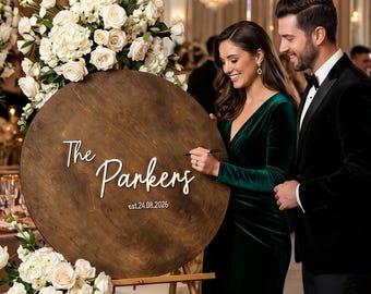 Wedding Guest Book Alternative Round Wooden Sign Personalized Last Name Wedding Keepsake