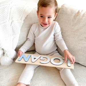 Name puzzle Personalized gift First birthday Gift wooden name puzzle baby boy gift Baby name sign 1 year old girl gift montessori toy image 2