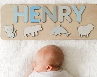 Toddler Name Puzzle Wooden Personalized Gift for Baby Montessori Toys Baby Girl Gift 1st Birthday Baby Gift Dino Theme Nursery Gift for Kid