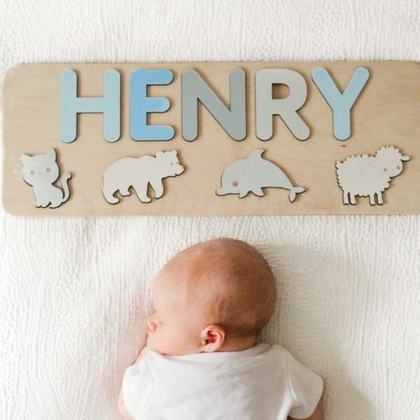Toddler Name Puzzle Wooden Personalized Gift for Baby Montessori Toys Baby Girl Gift 1st Birthday Baby Gift Dino Theme Nursery Gift for Kid