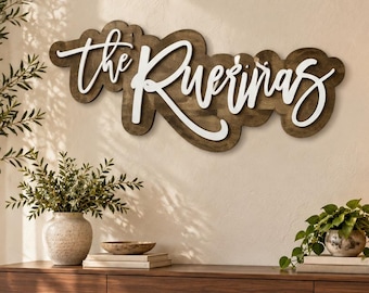 Last Name Sign Personalized Layered Wood Family Name Sign Established Date Custom Surname Wall Decor