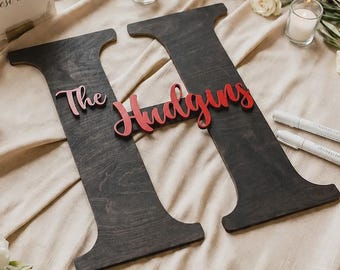 Wedding Guest Book Alternative Wooden Letter Guestbook Personalized Surname Family Reunion Decor