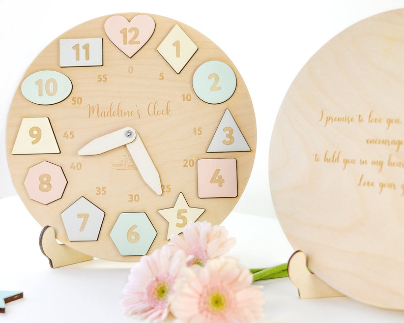 Personalized Wooden Name Clock with Shape Eastern Gift Puzzle Toys for Toddler Gift 1st Birthday Christmas Montessori Toy Baby Gift Boy Girl image 6