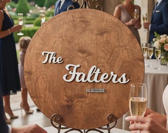 Round Wedding Guest Book Sign Personalized Wood Circle Last Name Bridal Keepsake