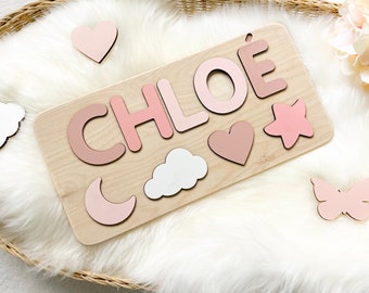 Name Puzzle  Gift for Kids Name Puzzle with Shapes Personalized Gift Baby Name Puzzle  Wood Toy First Birthday Gift Toddler Puzzle