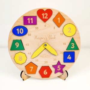 Personalized Montessori Clock, Toy Clock for kids, Learn to Tell Time with a Solid Wood Clock, for Home School, Educational Toy, Time Lesson