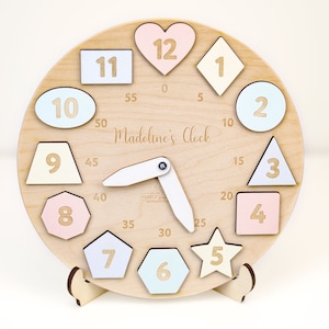 Personalized Wooden Name Clock with Shape Chrin Gift Puzzle Toys for Toddler Gift 1st Birthday Eastern  Montessori Toy Baby Gift Boy Girl