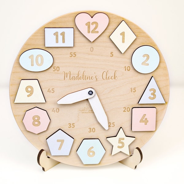Personalized Wooden Name Clock with Shape Eastern Gift Puzzle Toys for Toddler Gift 1st Birthday Christmas Montessori Toy Baby Gift Boy Girl