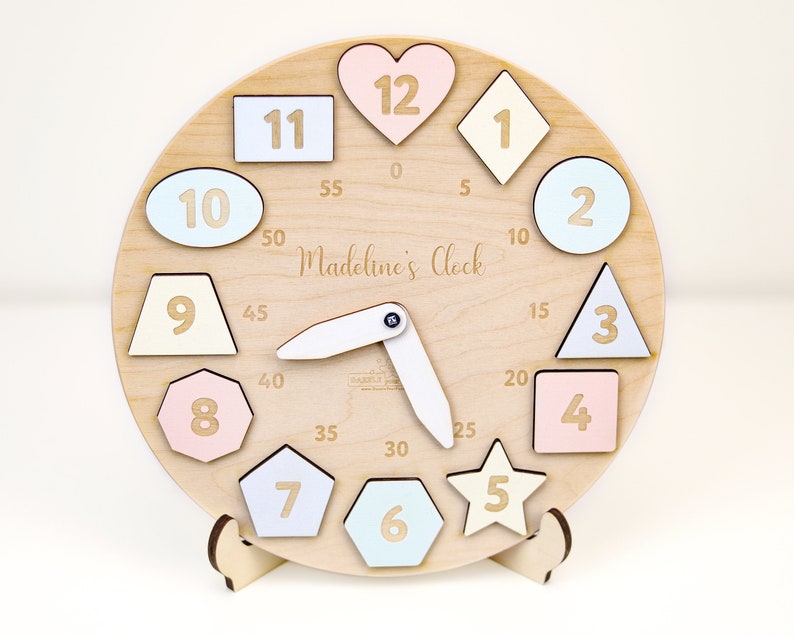 Personalized Wooden Name Clock with Shape Eastern Gift Puzzle Toys for Toddler Gift 1st Birthday Christmas Montessori Toy Baby Gift Boy Girl image 1