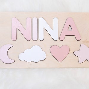 Personalized Toddler Name Puzzle Wooden Gift for Baby Montessori Toys Baby Girl Gift 1st Birthday Baby Gift Dino Theme Nursery Gift for Kid