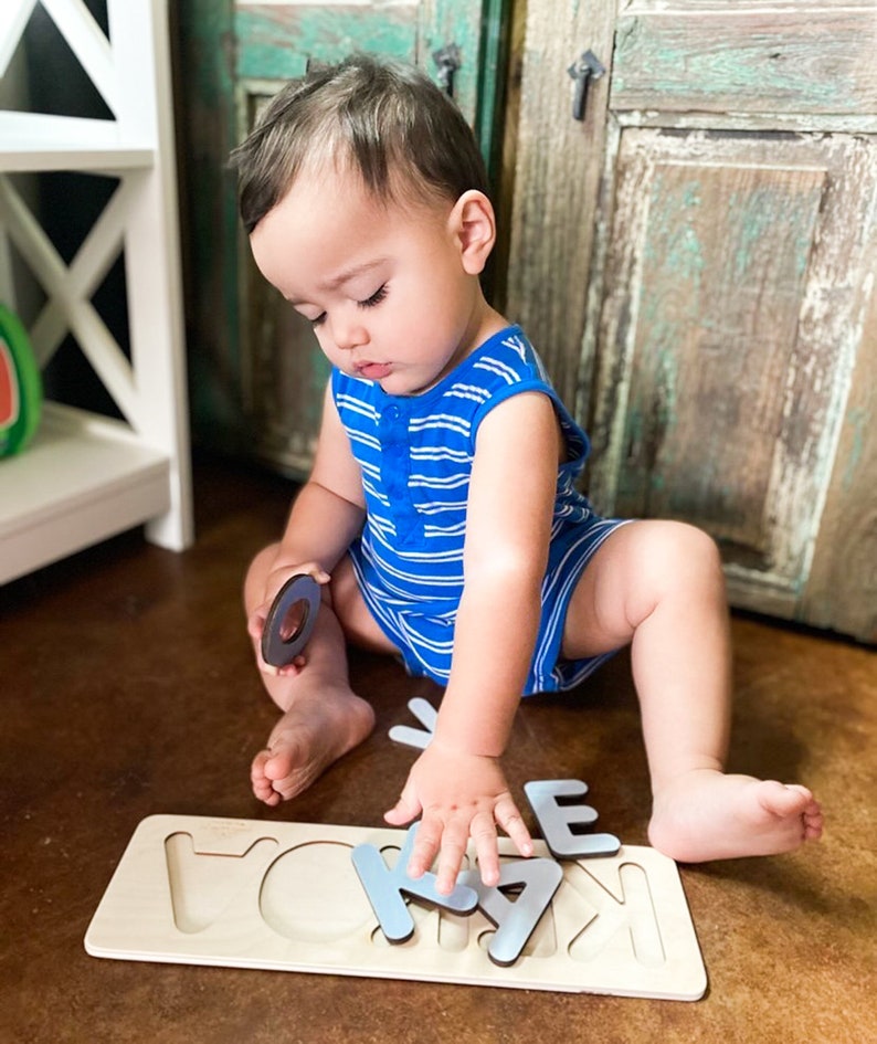 Name puzzle Personalized gift First birthday Gift wooden name puzzle baby boy gift Baby name sign 1 year old girl gift montessori toy image 9